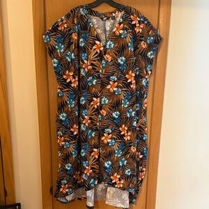 Lands End Women’s Floral Tropical Maxi Dress Swim Coverup Blue Coral Size 2X